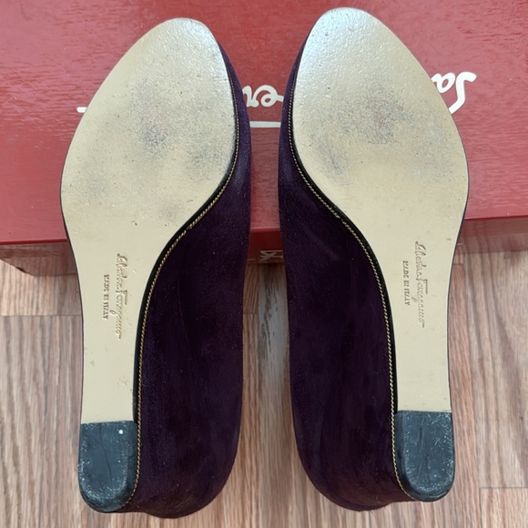 Salvatore Ferragamo Purple Plum Suede Fiamma Z Wedges- Size 7.5B - Picture 4 of 6